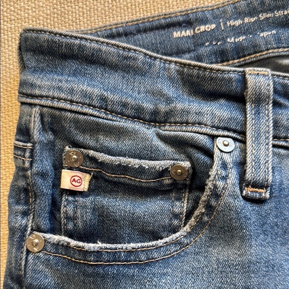 AG Blue Denim Jeans Distressed Mari Crop Slim Straight size 30 - Picture 3 of 11